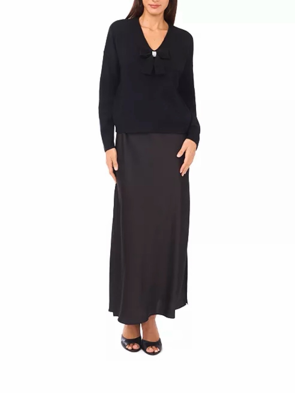 CeCe Black Maxi Dress with Sleek Silhouette & Removable Sweater Sz L NWT
